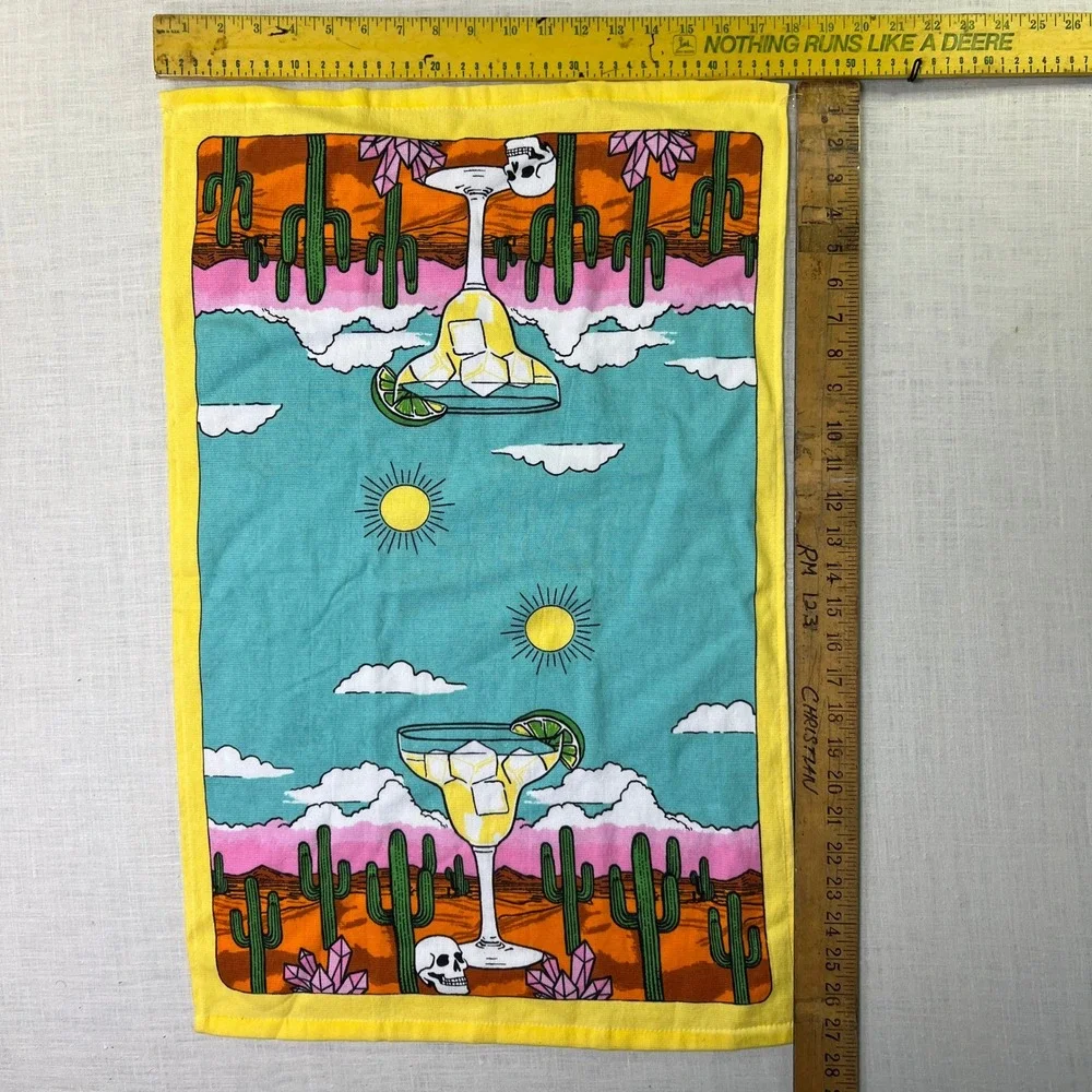 Deborah Connolly Designs Desert Skull Margarita Tea Towel Blue Yellow Cactus USA